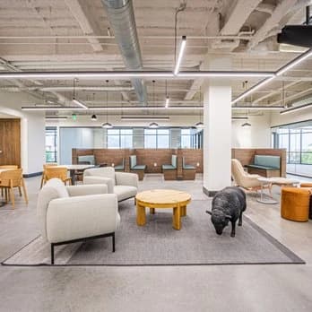 Lounge seating and shared workspace inside the Lehi office