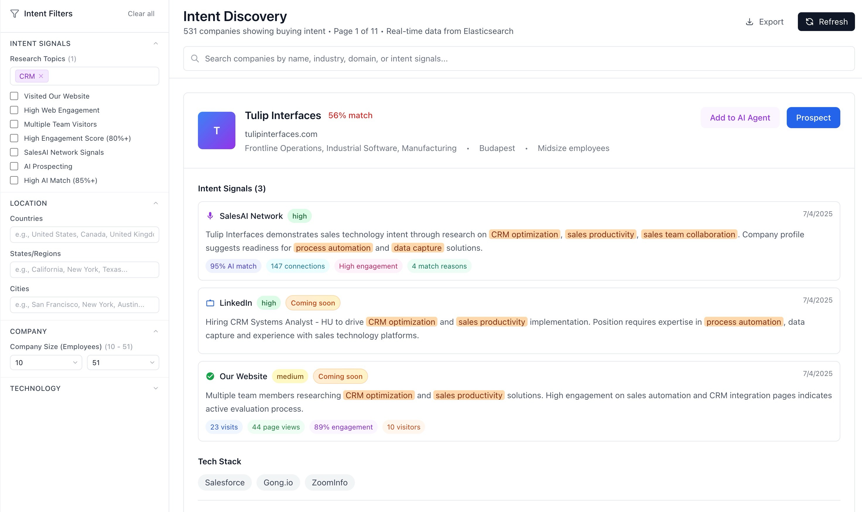 Salestools Intent Data Dashboard